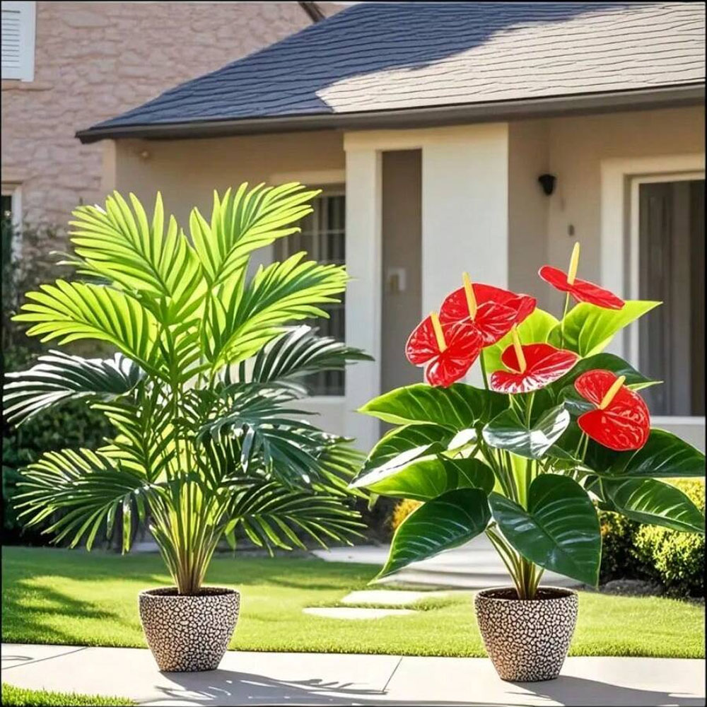 Fiddle Leaf Fig - 2sets Large Artificial Palm Plants and